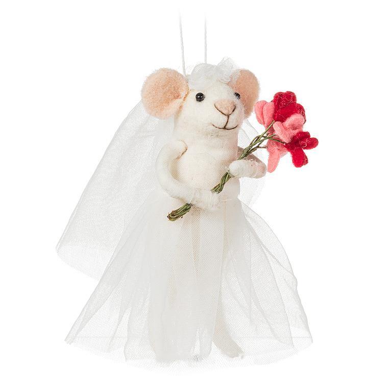 Bride Mouse Ornament with Flowers