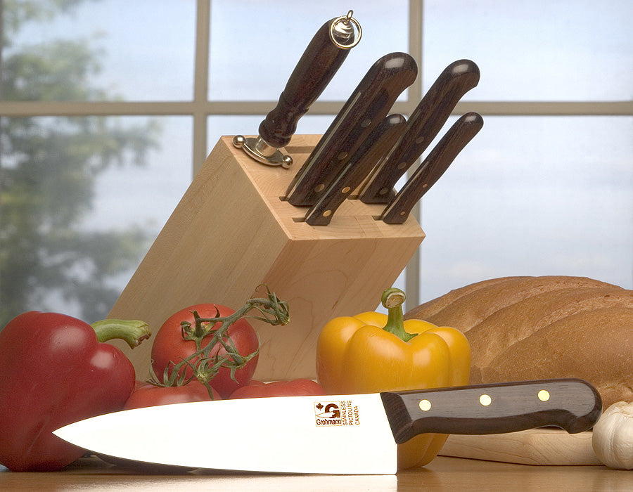 GROHMANN KITCHEN KNIVES - 7 Pc Kitchen Set (partial tang) with Rectangle block #2001 $446.00