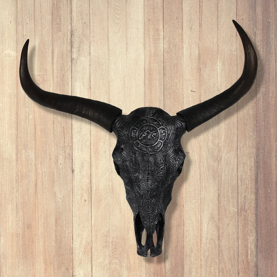 Black Tribal Design Cow Skull