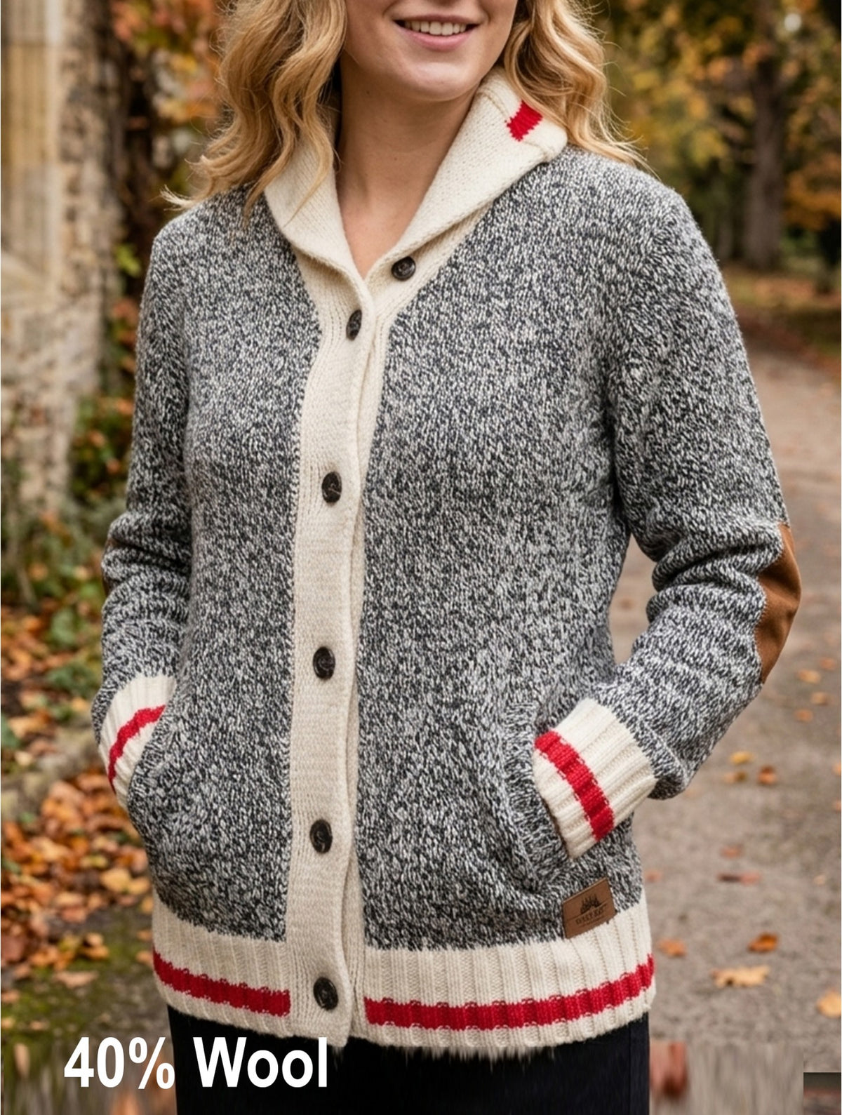High Quality Women's Canadiana Grey Wool Cardigan W/ Pockets