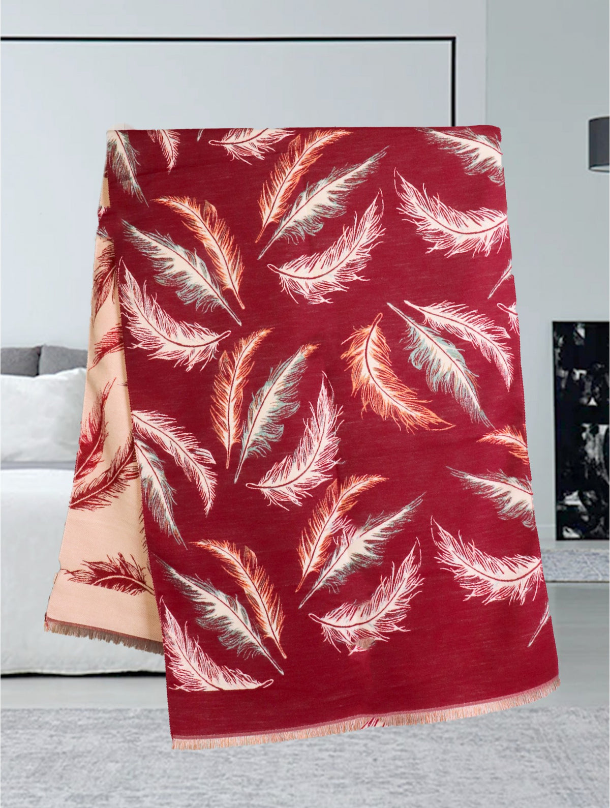 Reversible Feather Design Blanket Scarf
