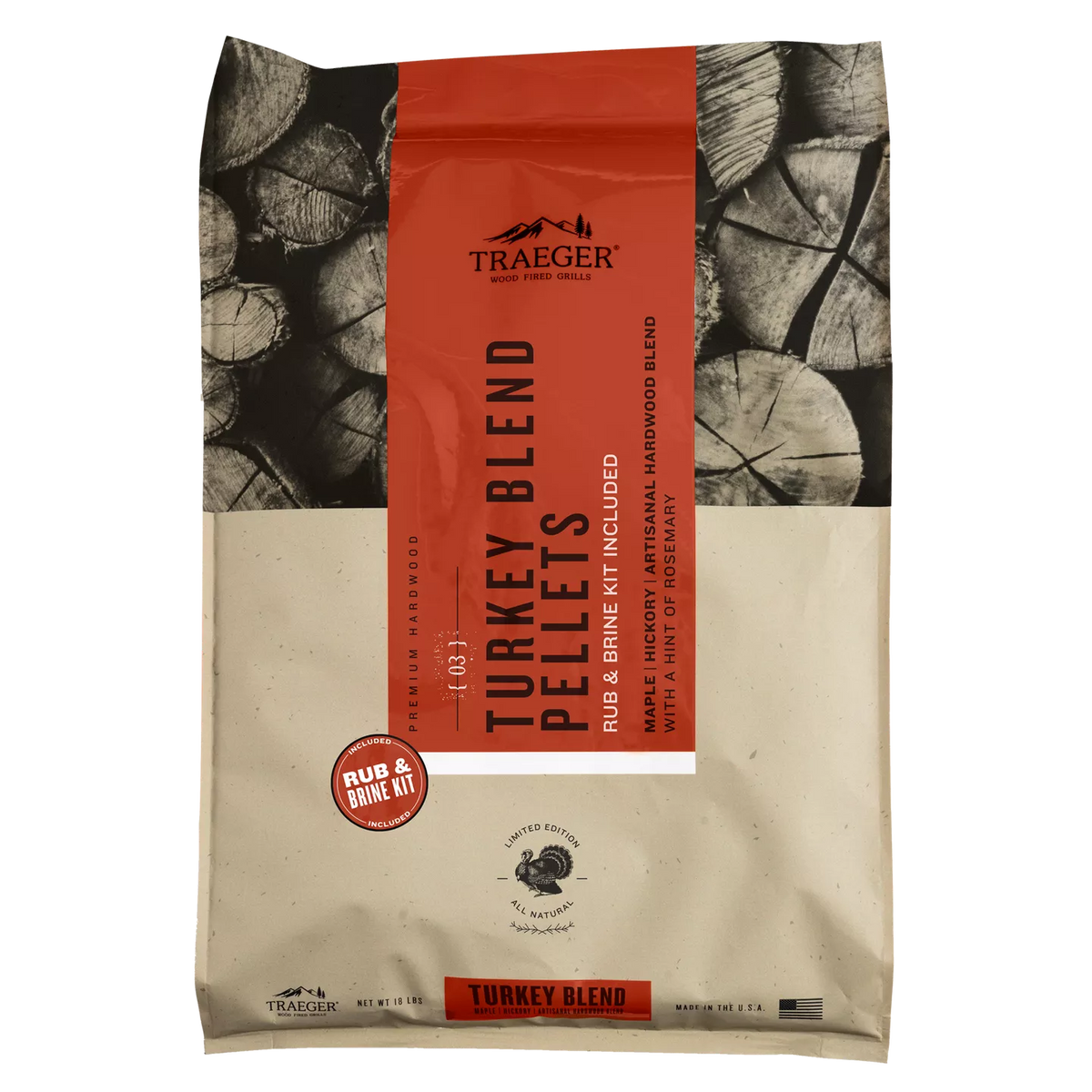 TRAEGER - Limited Edition Turkey Blend Hardwood Pellets + Orange Brine & Turkey Rub Kit