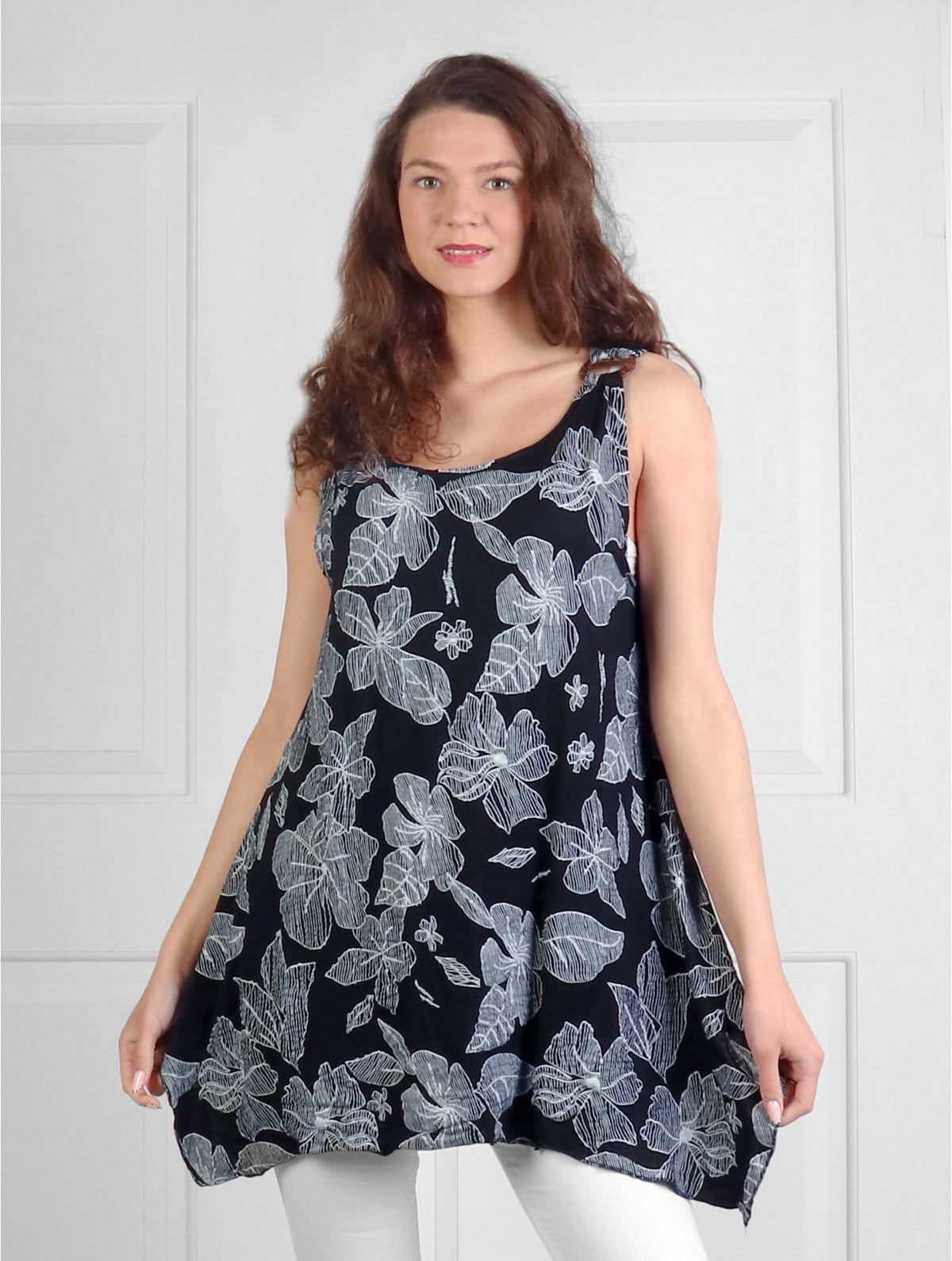 Splash Ink Print Fashion Tops W/ Coconut Buttons