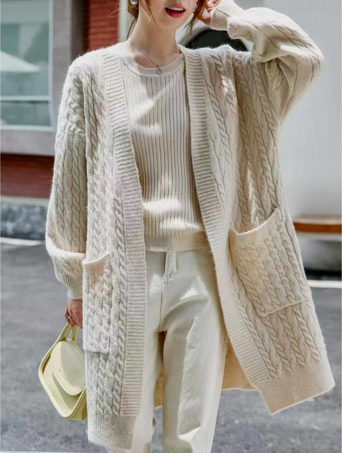 Solid Color Knitted Cardigan w/pockets