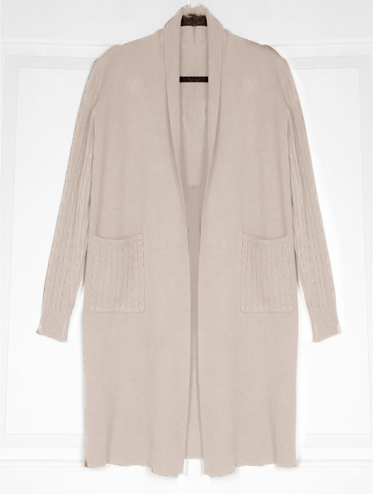 Stretchy Cable Knitted Cardigan W/ Pockets