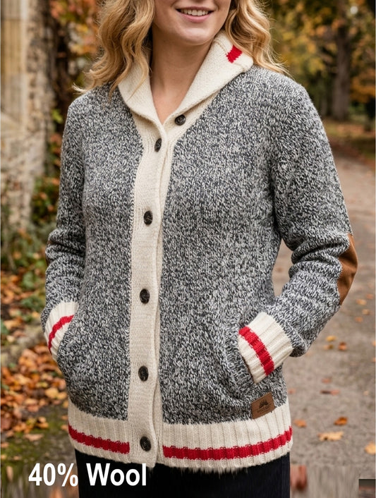 High Quality Women's Canadiana Grey Wool Cardigan W/ Pockets