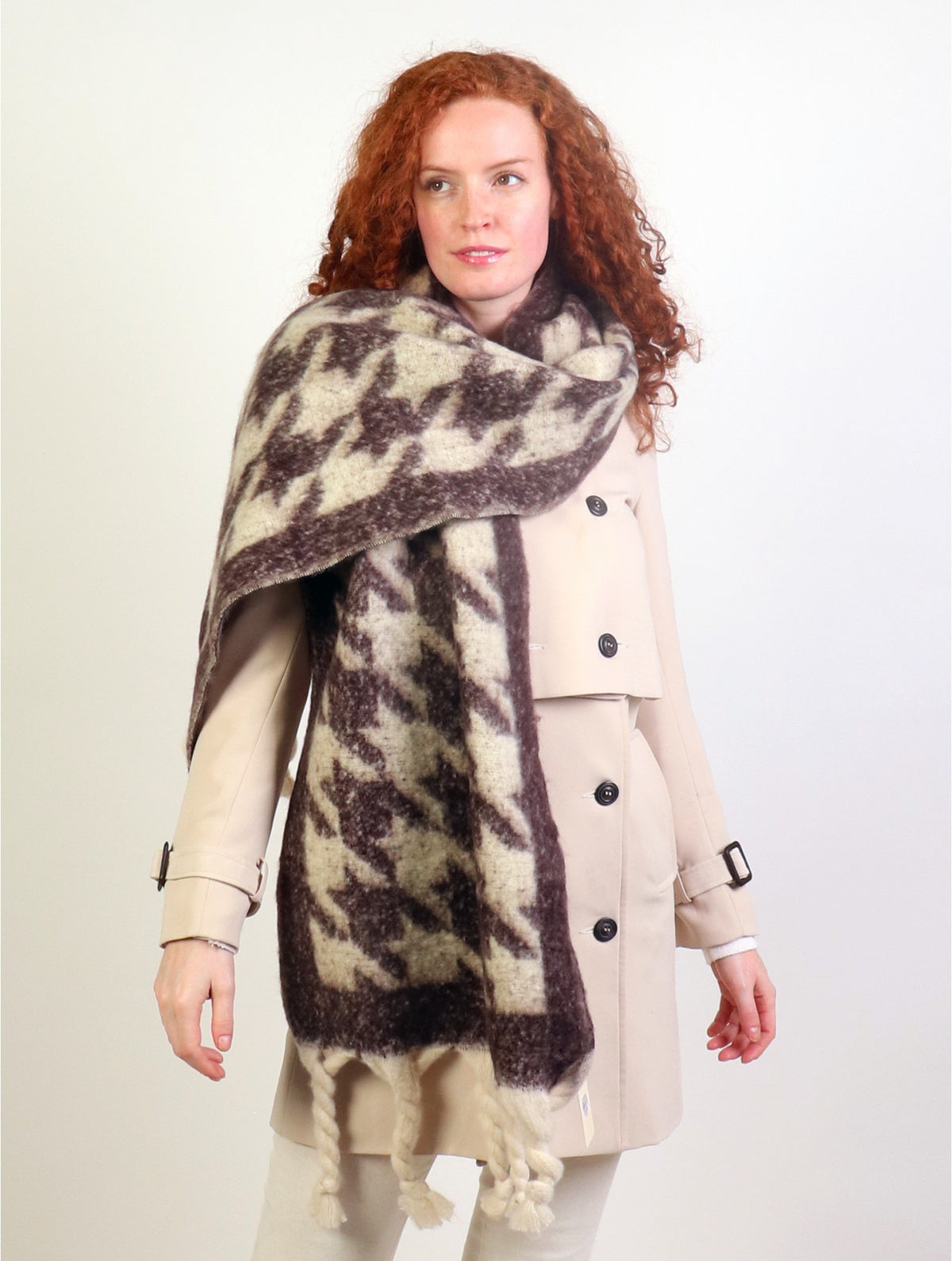 Reversible  Patterned Blanket Scarfs W/ Twisted Tassels