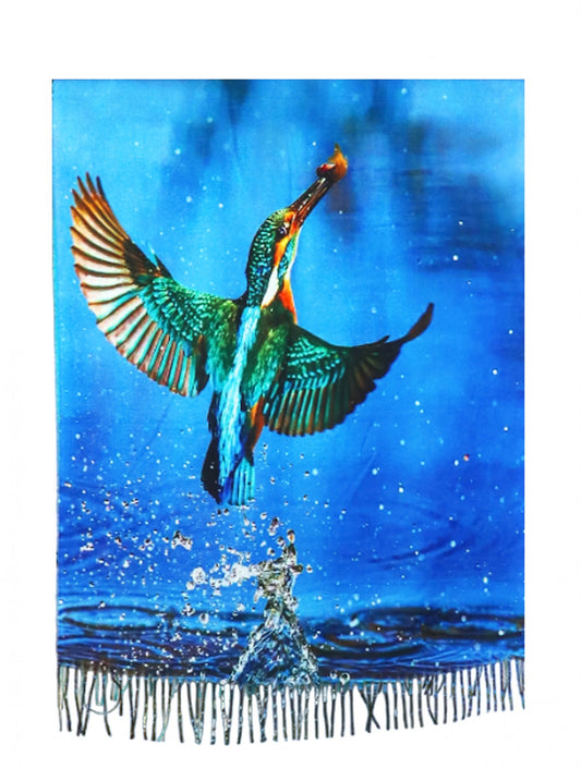 Hummingbird Oil Painting Scarf W/ Fringes