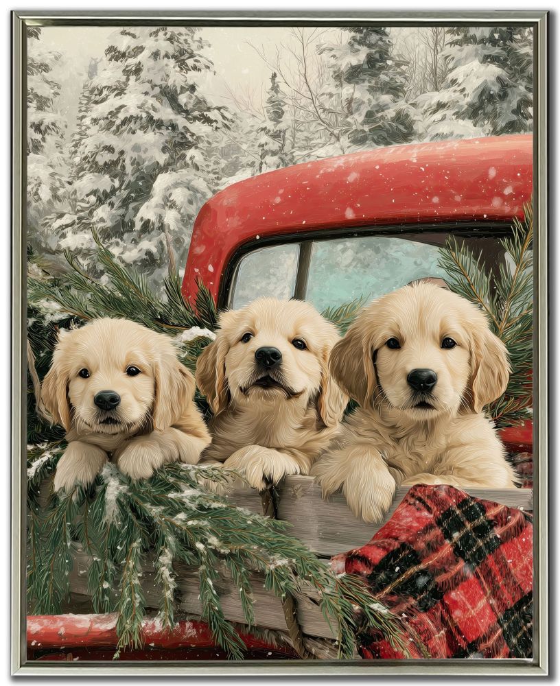 Lab Puppies Christmas Pickup 24X30