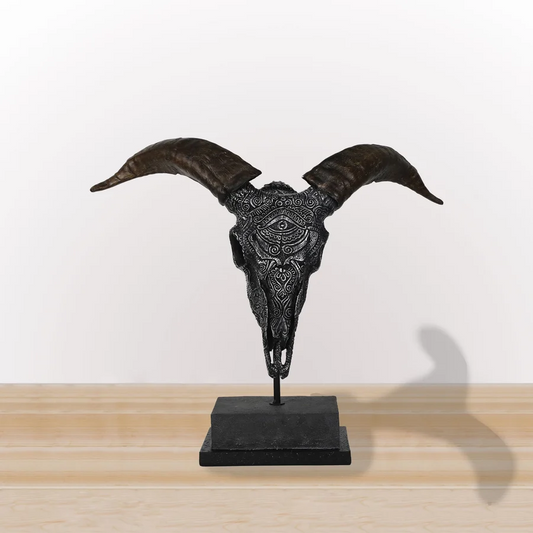 Black Tribal Design Ram Skull