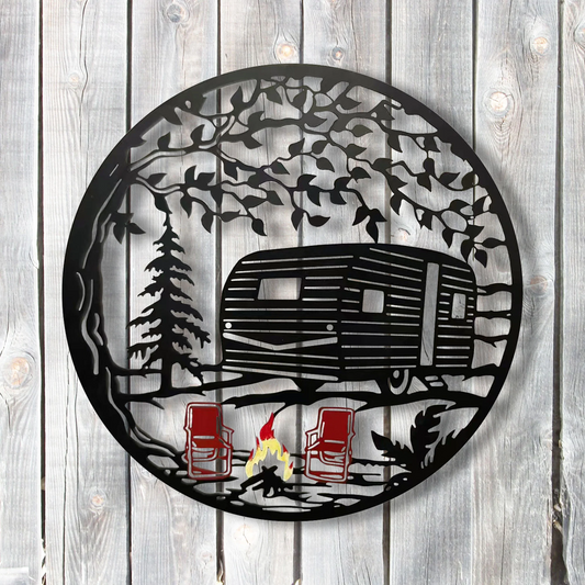 Camping Black Metal Wall Circle
