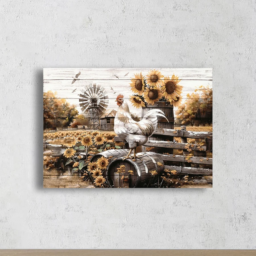 Sunflowers and Chicken Print