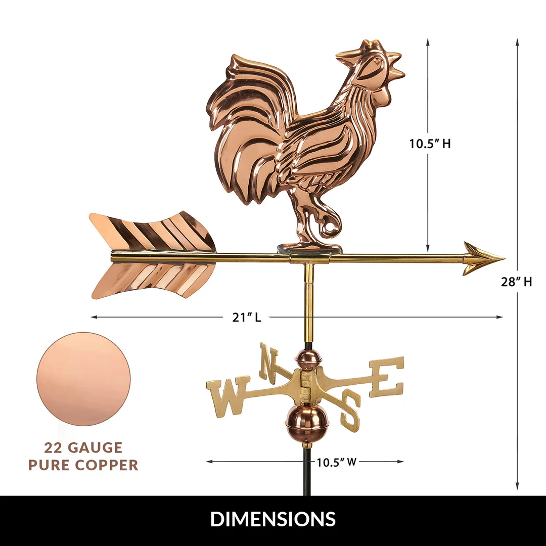 Rooster Cottage Weathervane Polished