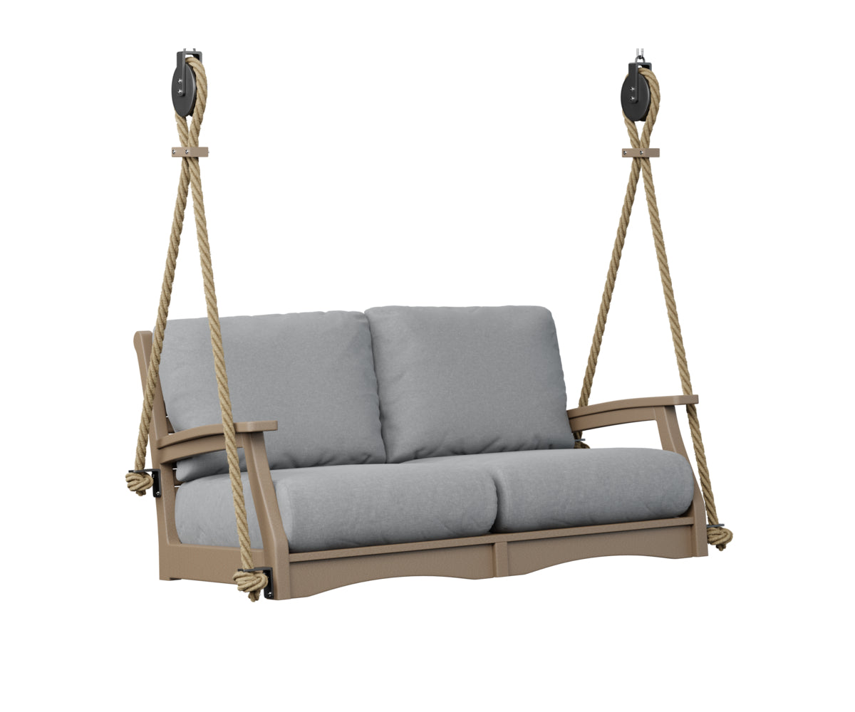 Berlin Gardens Classic Terrace Loveseat Swing w/ Vinyl A-Frame with roof