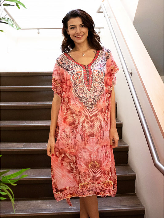 Dress - Chiffon - Printed - Pink