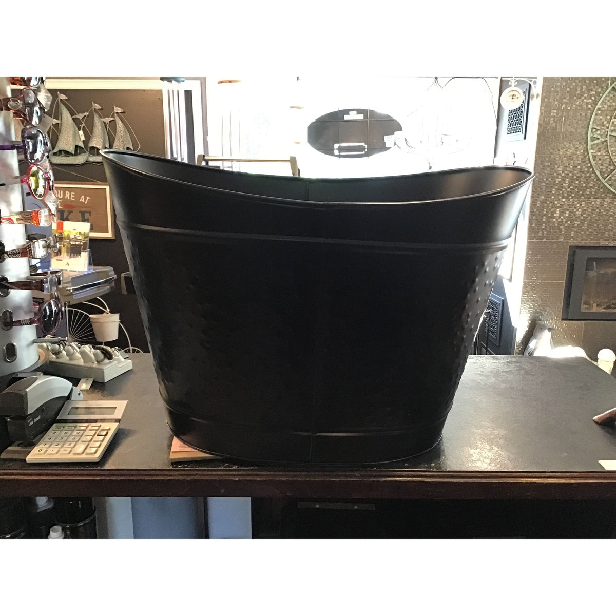 Log Holder - Large Black Hammered Metal Bin
